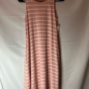 Time and Tru Blush Pink and White Striped Midi Swing Dress